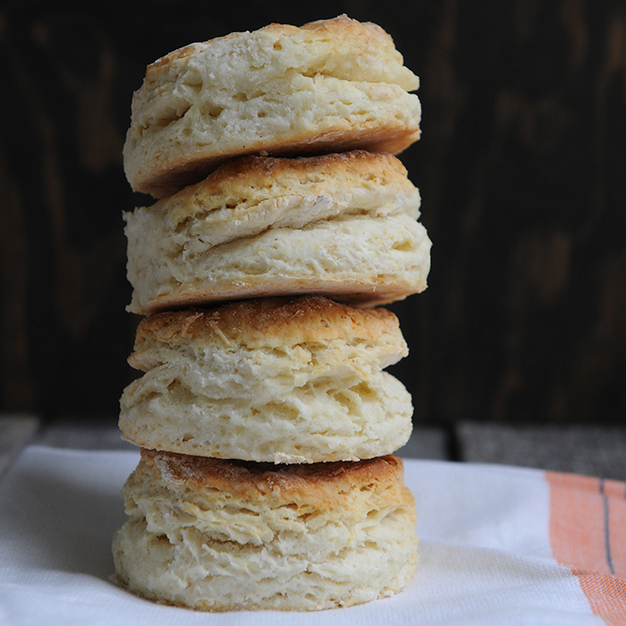 four biscuits standing on top of each other